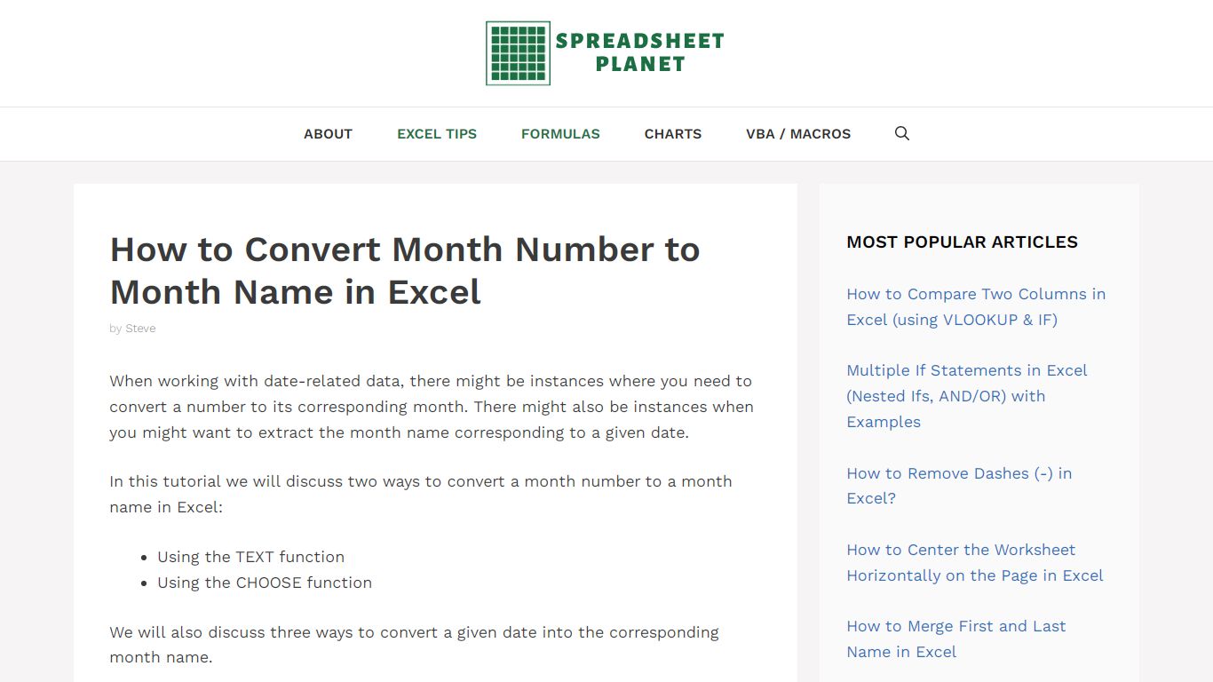 How to Convert Month Number to Month Name in Excel