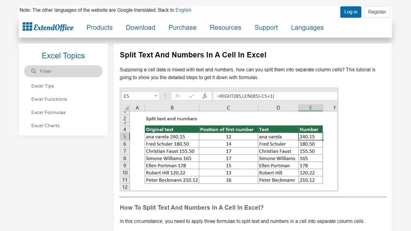 Split text and numbers in a cell in Excel - ExtendOffice